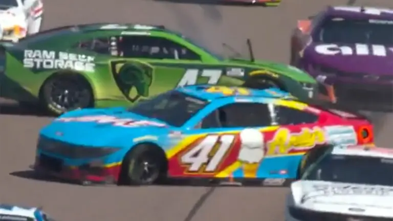 Ricky Stenhouse Jr. and Cole Custer spun after contact in a four-wide battle at Phoenix