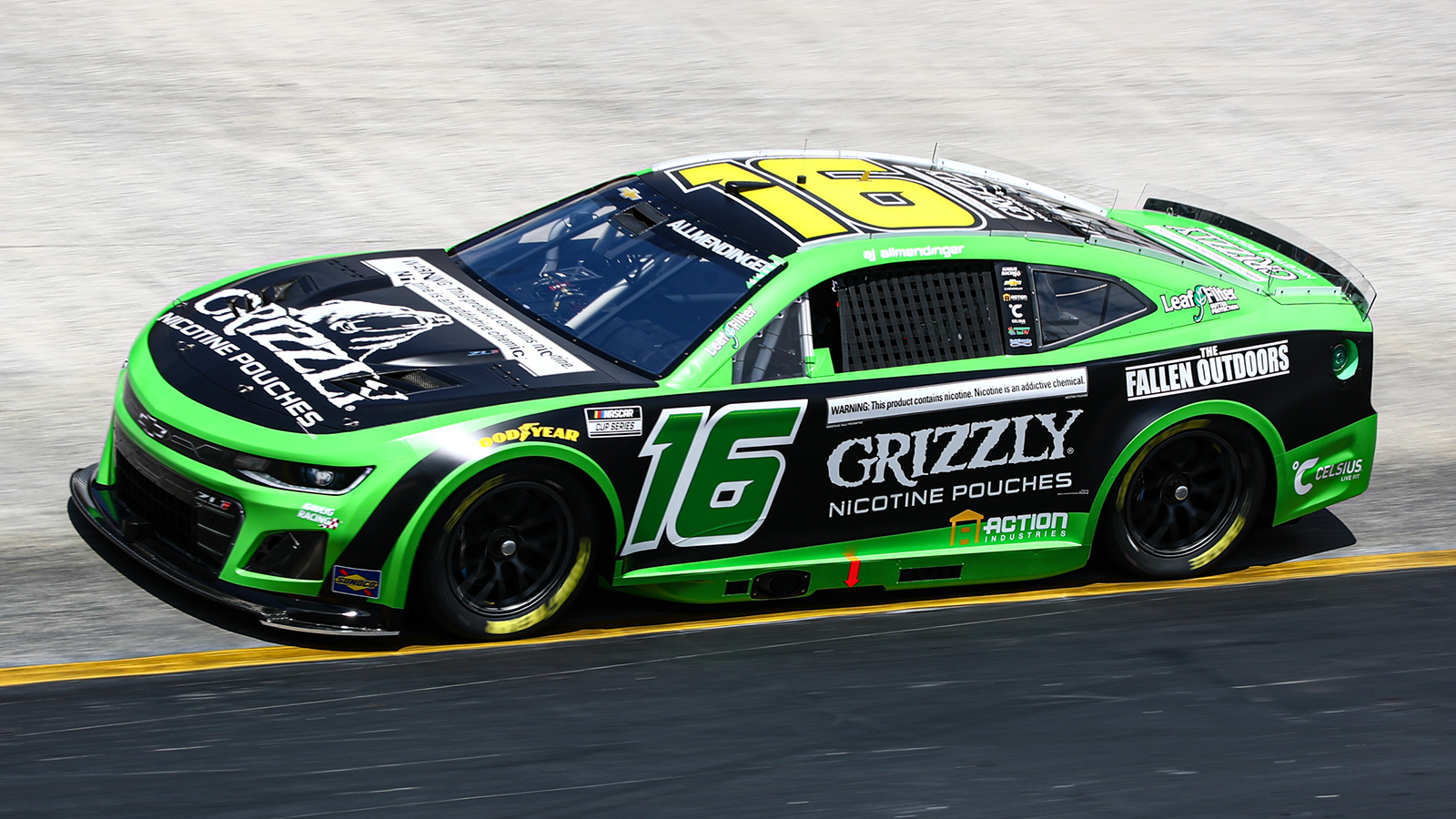 AJ Allmendinger 2025 Grizzly Nicotine Pouches paint scheme Kaulig Racing NASCAR Cup Series