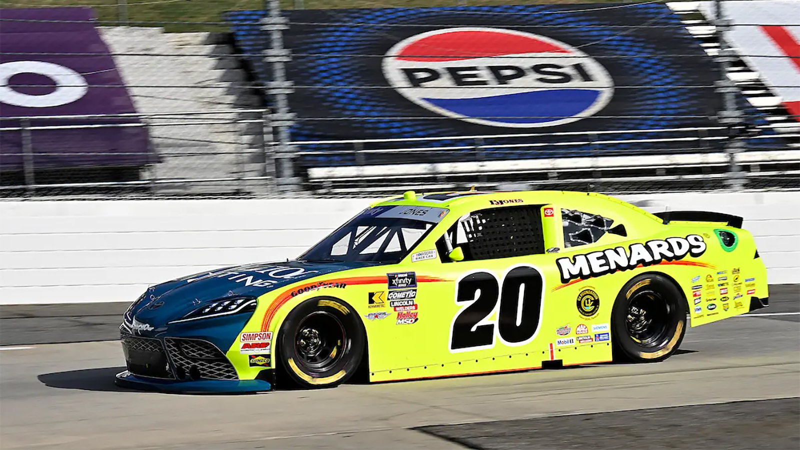 Brandon Jones 2025 Menards / Patriot Lighting paint scheme Joe Gibbs Racing NASCAR Xfinity Series