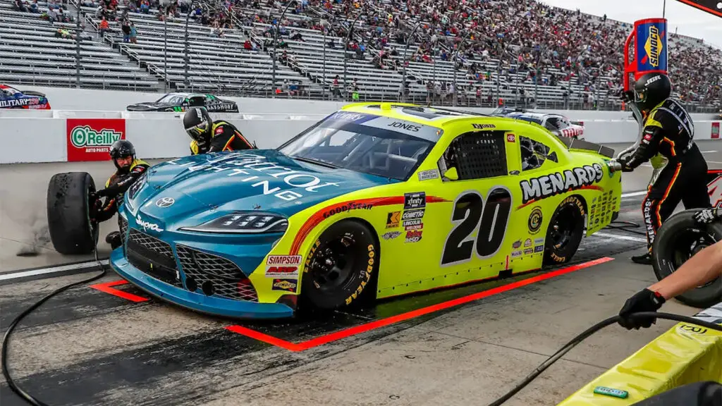 Brandon Jones 2025 Menards / Patriot Lighting paint scheme Joe Gibbs Racing NASCAR Xfinity Series