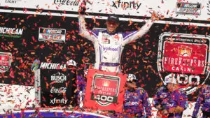 Denny Hamlin won the FireKeepers Casino 400 at Michigan International Speedway for his third win of the 2025 season.