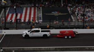 Brickyard 400 red flagged for rain with four laps left, Bubba Wallace leading