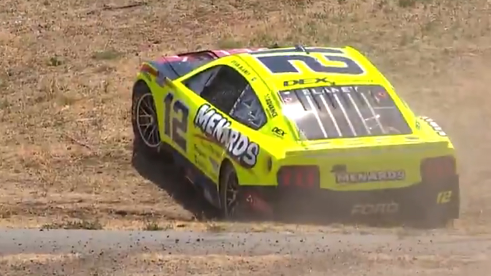 Ryan Blaney spin into Turn 1 dirt mound after contact from Chris Buescher Sonoma Raceway video