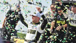 William Byron won the NASCAR Cup Series Iowa Corn 350 at Iowa Speedway over Chase Briscoe, Brad Keslowski and Ryan Blaney.