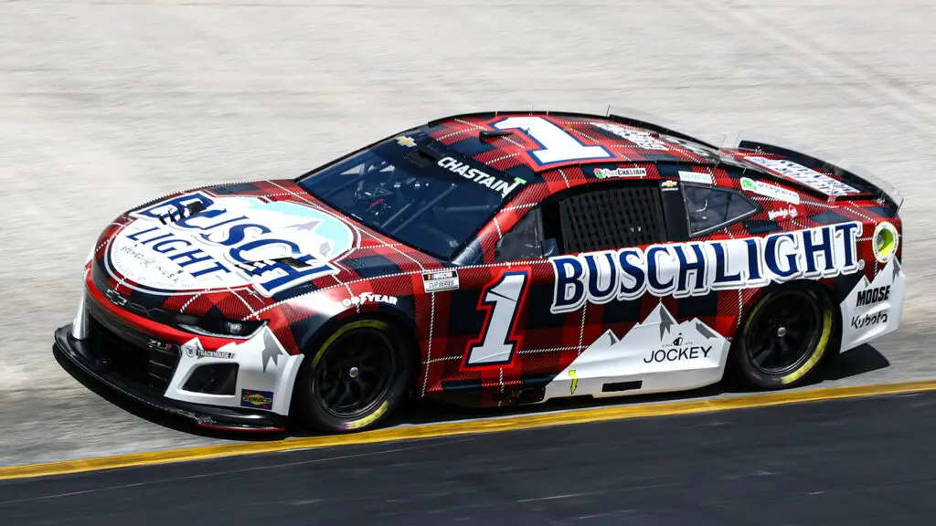 Ross Chastain 2025 No. 1 Busch Light Flannel paint scheme Trackhouse Racing NASCAR Cup Series