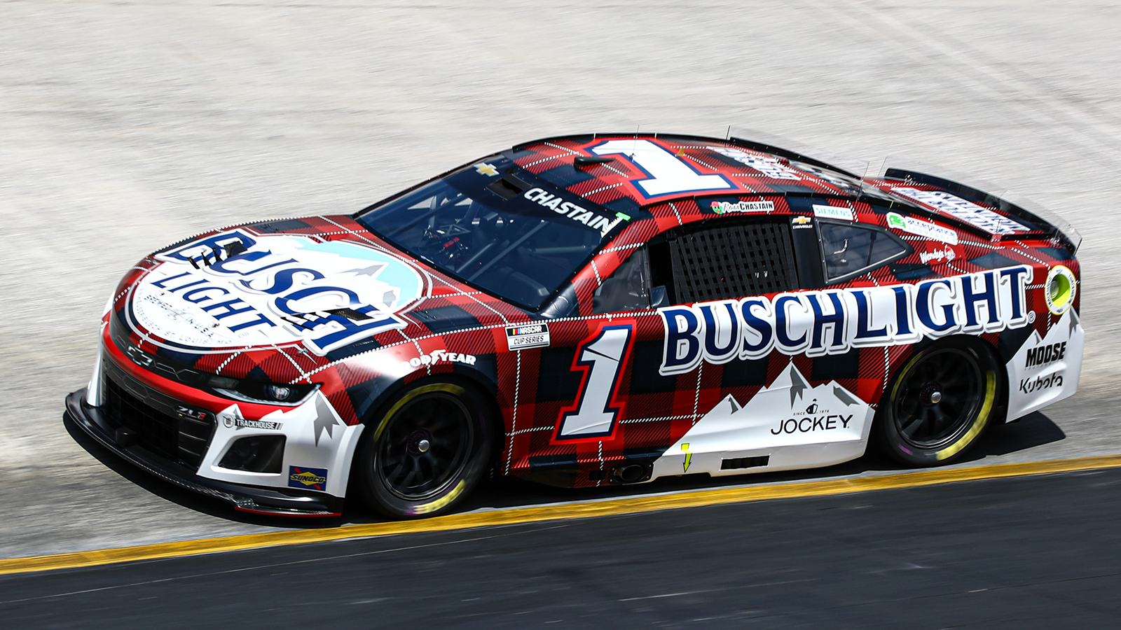 Ross Chastain 2025 No. 1 Busch Light Flannel paint scheme Trackhouse Racing NASCAR Cup Series