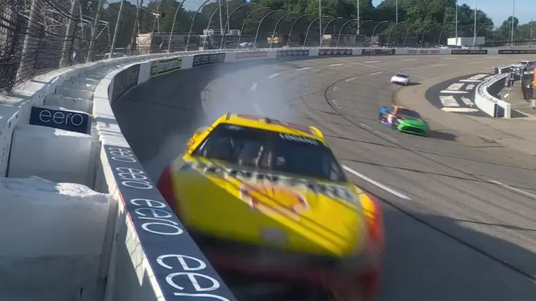 Joey Logano crashes into Turn 4 wall at Richmond in practice after right front tire goes down