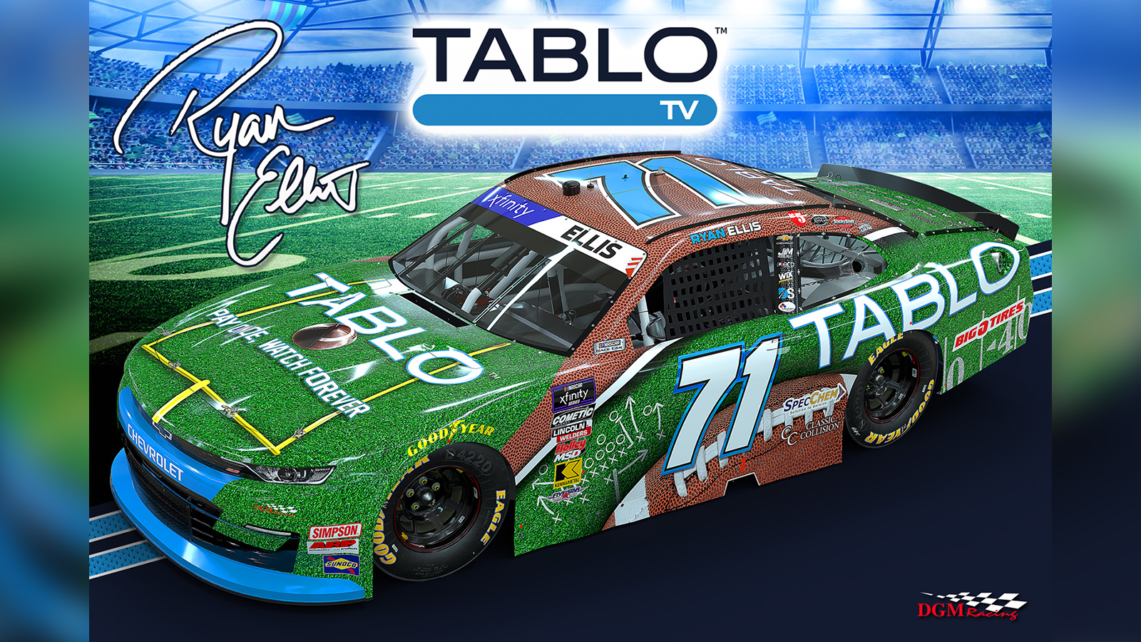 Ryan Ellis TabloTV football car NASCAR Xfinity Series DGM Racing Kansas Speedway