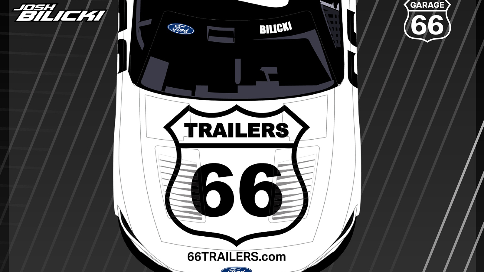 Garage 66 and Josh Bilicki will carry sponsorship from 66Trailers and Truan Equipment at the Charlotte Motor Speedway Roval.