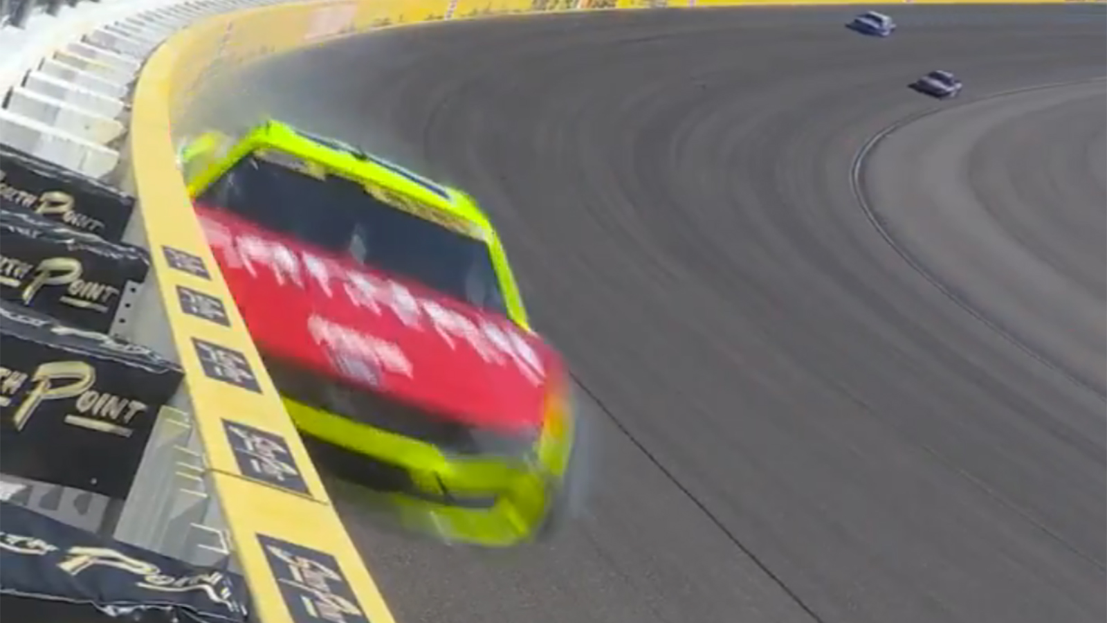 Ryan Blaney pounded the outside wall after a cut tire on Lap 72 of the South Point 400 at Las Vegas Motor Speedway.