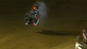 Corey Day went for a wild flip with 42 laps remaining in the Hangtown 100 at Placerville Speedway