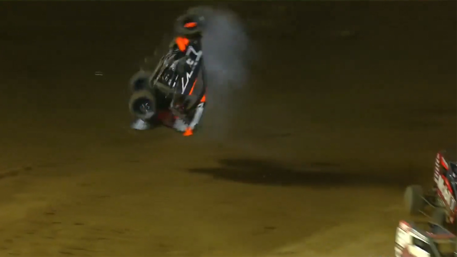 Corey Day went for a wild flip with 42 laps remaining in the Hangtown 100 at Placerville Speedway