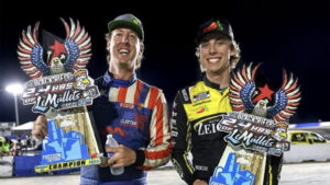 Carson Hocevar and Cleetus McFarland teamed to win the 2025 2.4 Hours of LeMullets at Freedom Factory on Saturday night.