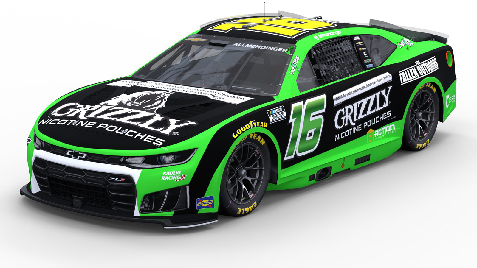 AJ Allmendinger's 2026 Grizzly Nicotine Pouches paint scheme Kaulig Racing NASCAR Cup Series