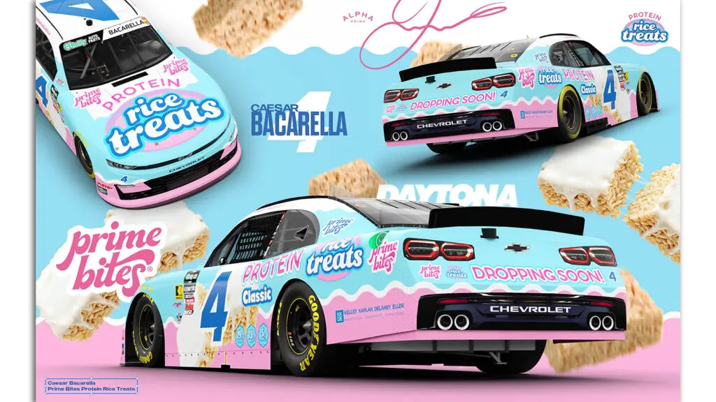 Caesar Bacarella 2026 Prime Bites paint scheme Alpha Prime Racing NASCAR O'Reilly Auto Parts Series