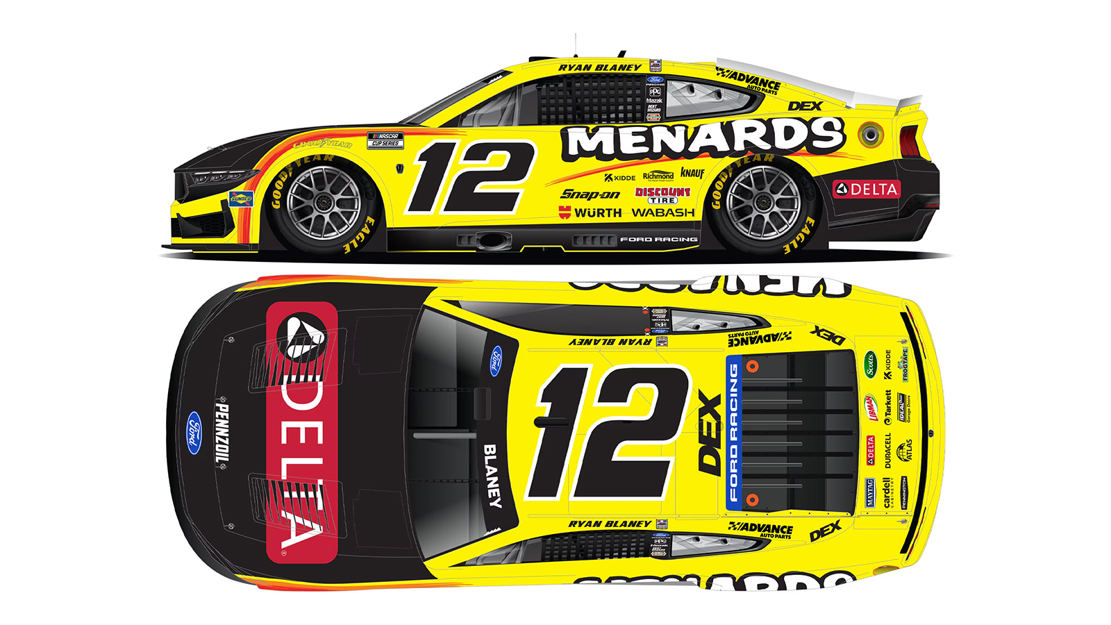 Ryan Blaney 2026 Menards/Delta paint scheme Team Penske NASCAR Cup Series