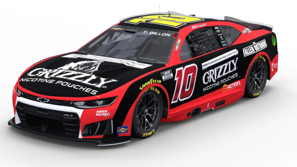 Ty Dillon 2026 Grizzly Nicotine Pouches paint scheme Kaulig Racing NASCAR Cup Series