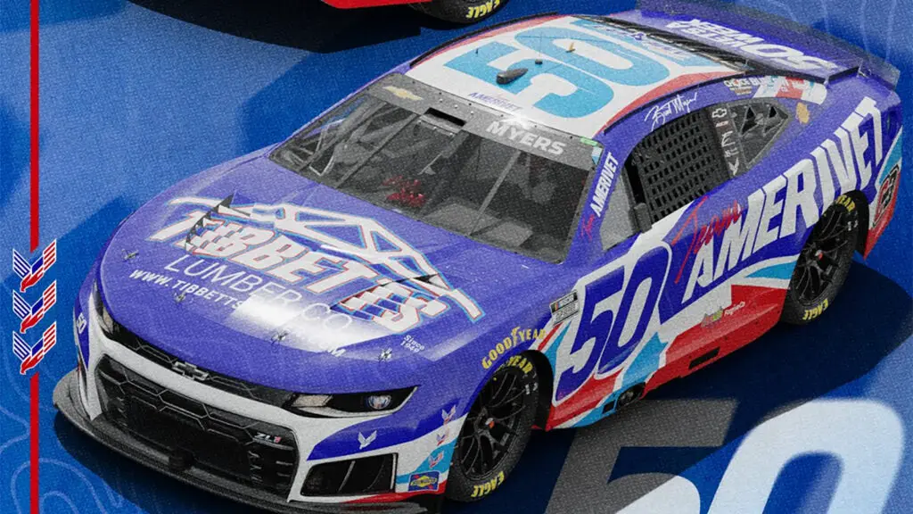 Burt Myers 2026 Tibbett's Lumber paint scheme Team AmeriVet NASCAR Cup Series