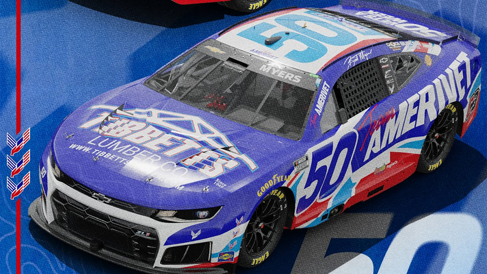 Burt Myers 2026 Tibbett's Lumber paint scheme Team AmeriVet NASCAR Cup Series
