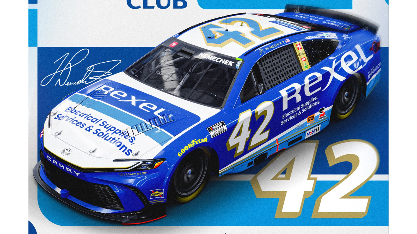 John Hunter Nemechek 2026 Rexel paint scheme LEGACY MOTOR CLUB NASCAR Cup Series