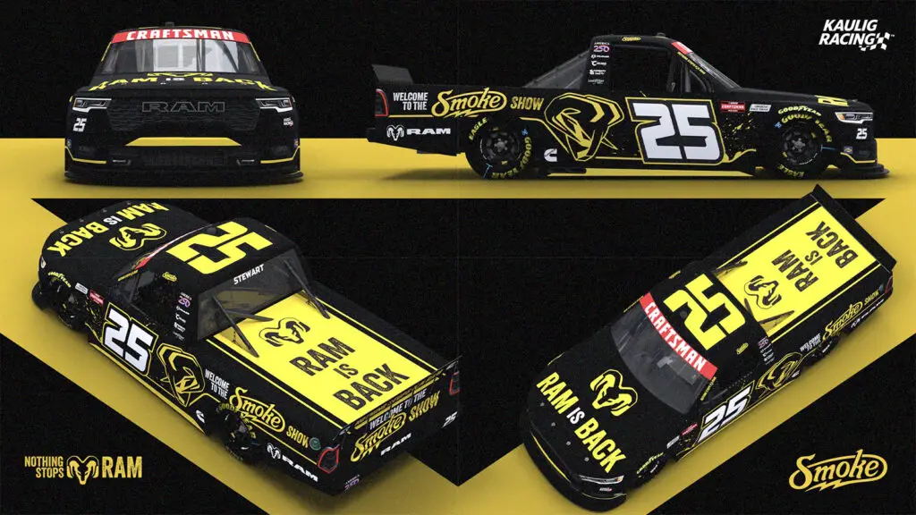2026 Tony Stewart Ram is Back welcome to the Smoke Show paint scheme Kaulig Racing NASCAR Craftsman Truck Series