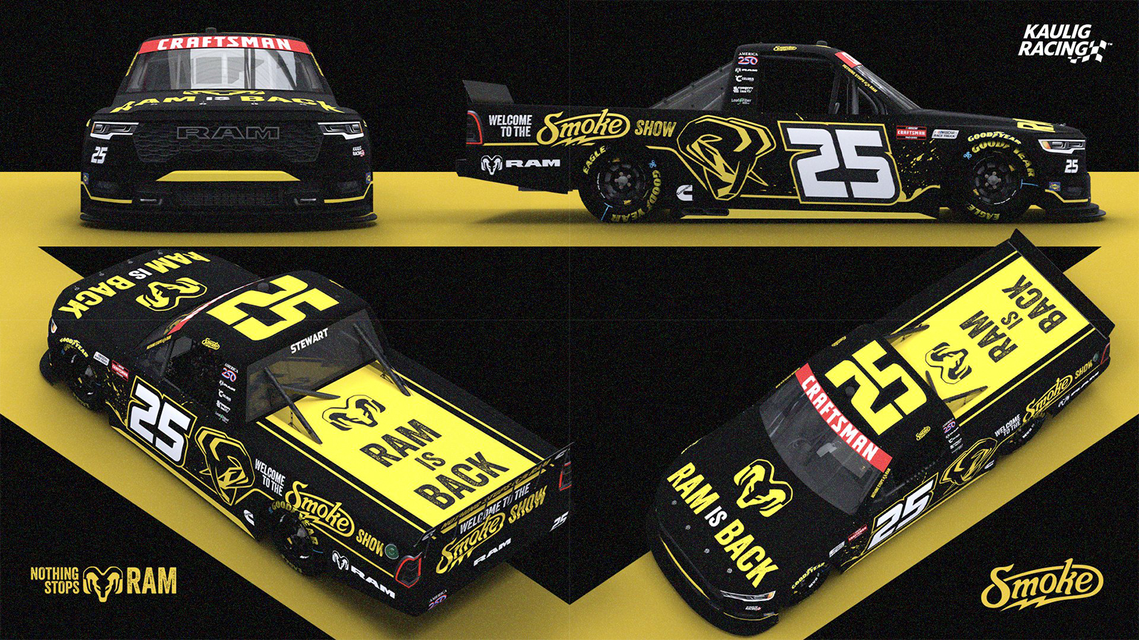 2026 Tony Stewart Ram is Back welcome to the Smoke Show paint scheme Kaulig Racing NASCAR Craftsman Truck Series