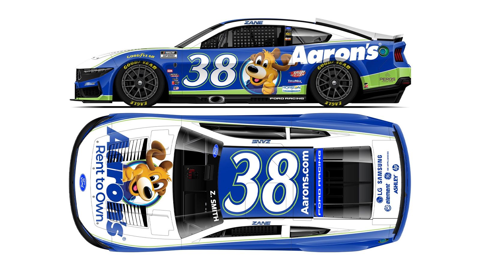 Zane Smith 2026 Aaron's Rent to Own paint scheme Front Row Motorsports NASCAR Cup Series