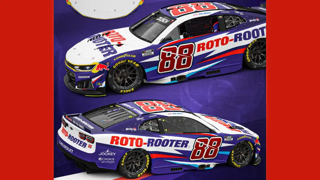 Connor Zilisch 2026 Roto-Rooter paint scheme Trackhouse Racing NASCAR Cup Series