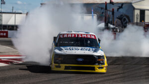 Layne Riggs captured the win in the NASCAR Craftsman Truck Series street race at St. Petersburg