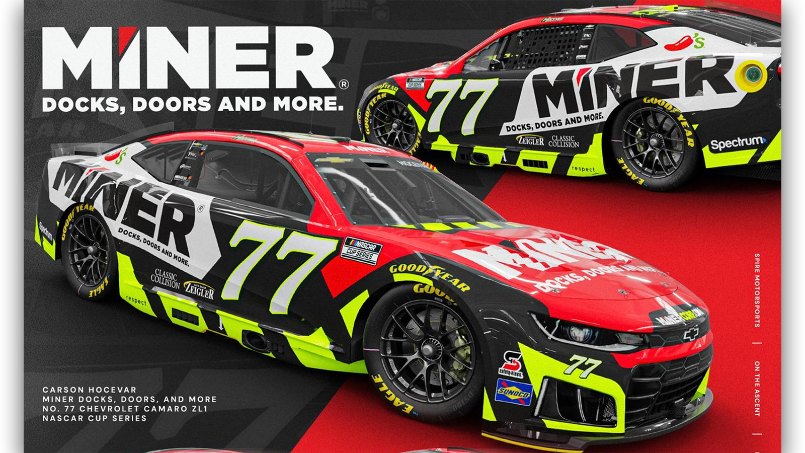 Carson Hocevar 2026 MINER paint scheme Spire Motorsports NASCAR Cup Series