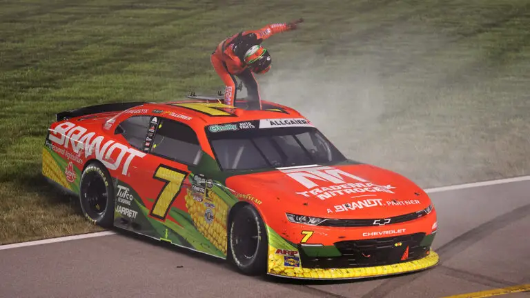 Justin Allgaier emerged victorious in the Sports Illustrated Resorts 250 at Nashville after a late-race duel with Brent Crews.