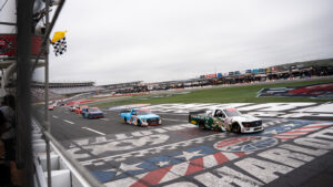 Layne Riggs won Sunday's NASCAR Craftsman Truck Series North Carolina Education Lottery 200 at Charlotte Motor Speedway, a race that was shortened due to time constraints.