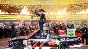Carson Hocevar took the race win in Friday night's SpeedyCash.com NASCAR Truck Series race at Texas Motor Speedway.
