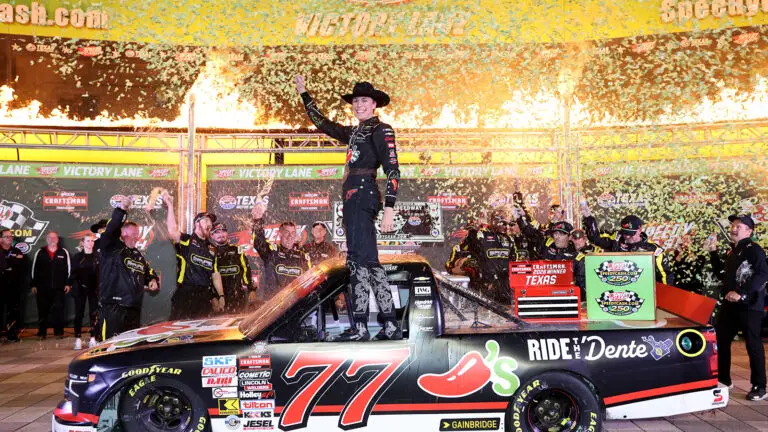 Carson Hocevar took the race win in Friday night's SpeedyCash.com NASCAR Truck Series race at Texas Motor Speedway.