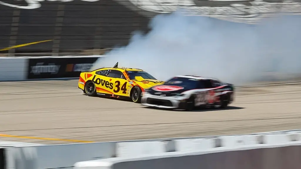 Christopher Bell was crashed from the race lead when Todd Gilliland spun in front of him at Texas Motor Speedway.