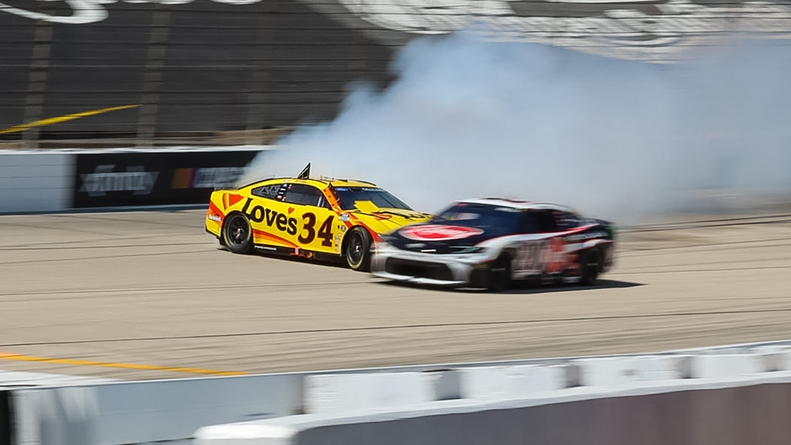 Christopher Bell was crashed from the race lead when Todd Gilliland spun in front of him at Texas Motor Speedway.