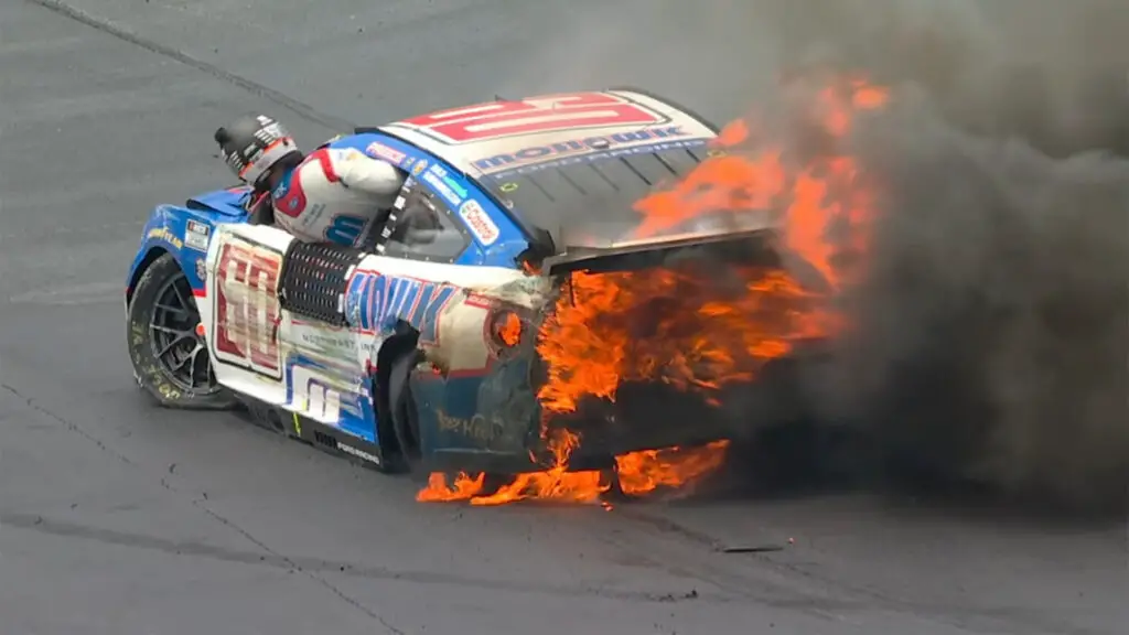 Ryan Preece's No. 60 car burst into flames in a hard multi-car crash on Lap 2 of the NASCAR All-Star Race at Dover.