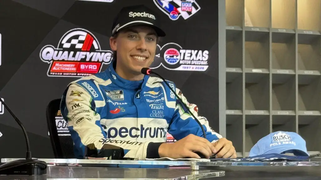 Carson Hocevar took the pole position for Sunday's NASCAR Cup Series Wurth 400 at Texas Motor Speedway.