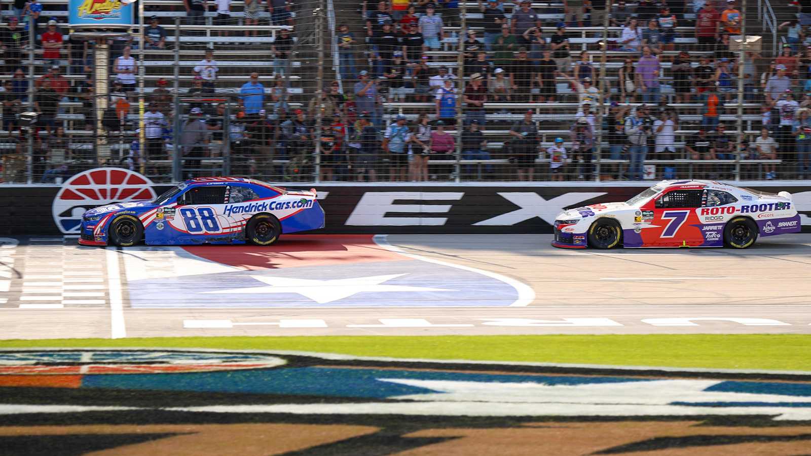 Kyle Larson held off Justin Allgaier to take the race win in the Andy's Frozen Custard 340 at Texas Motor Speedway.