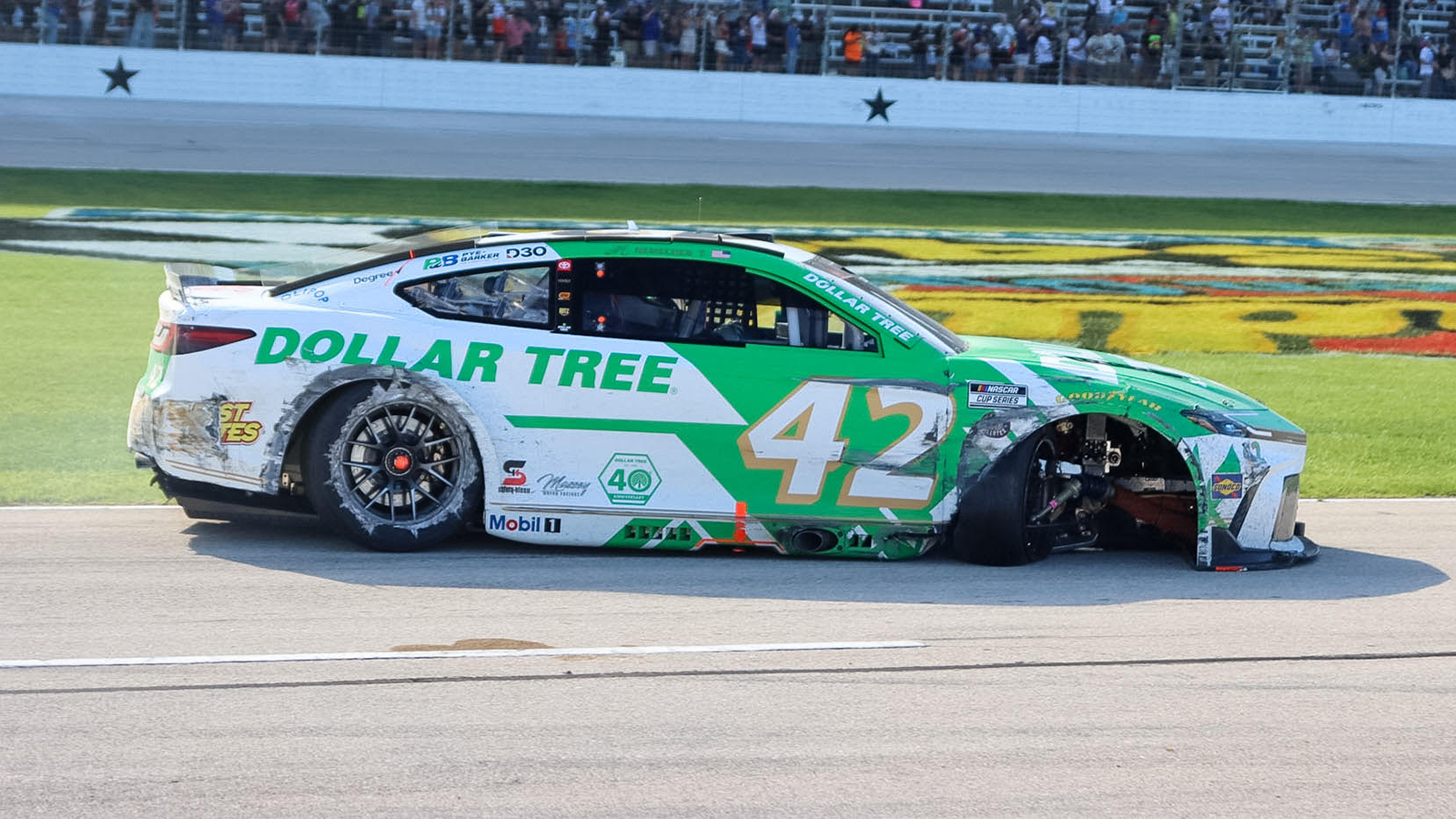 John Hunter Nemechek's car after a crash with Kyle Busch at Texas Motor Speedway.