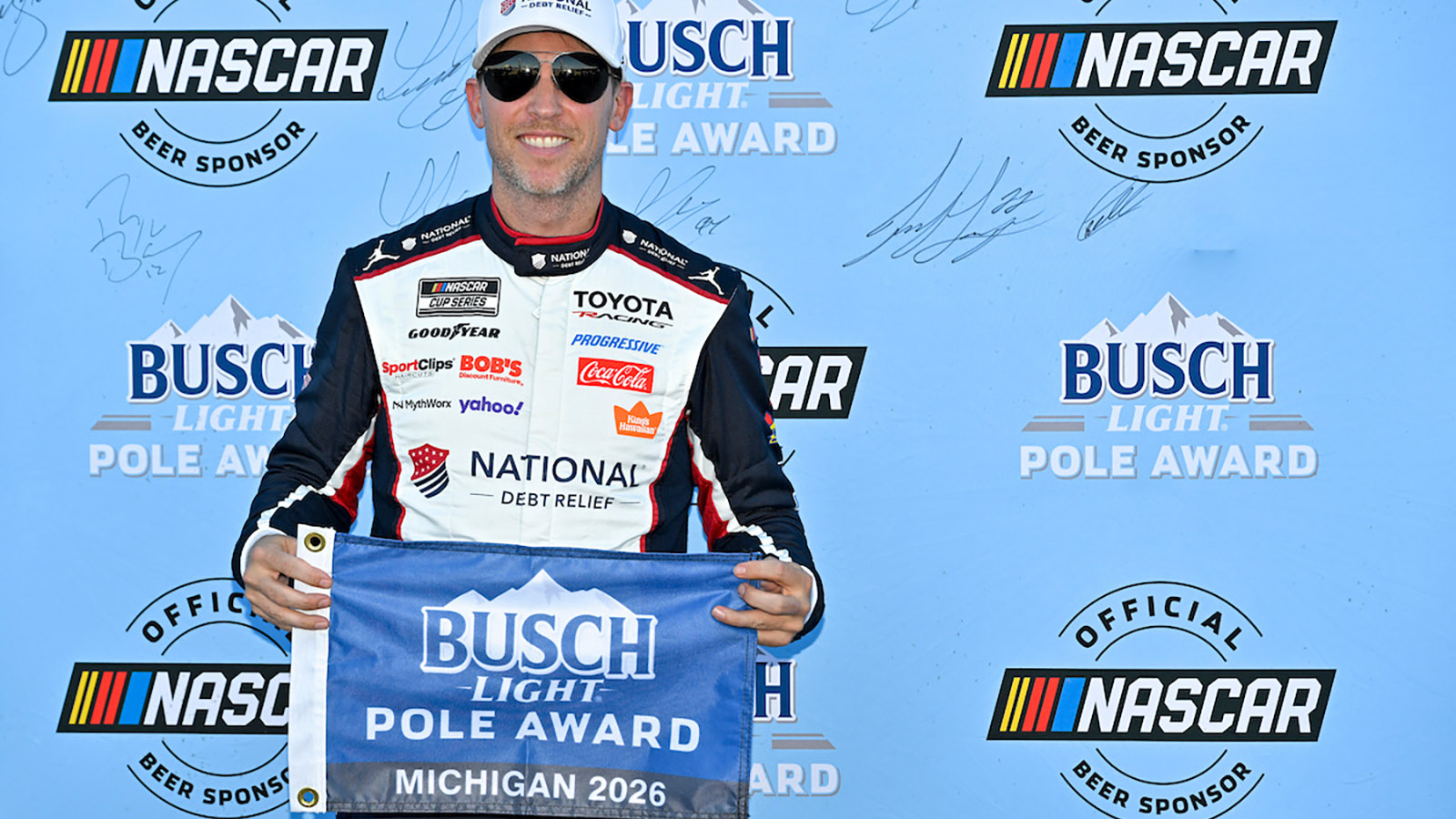 Denny Hamlin captured the pole position for Sunday's NASCAR Cup Series FireKeepers Casino 400 at Michigan