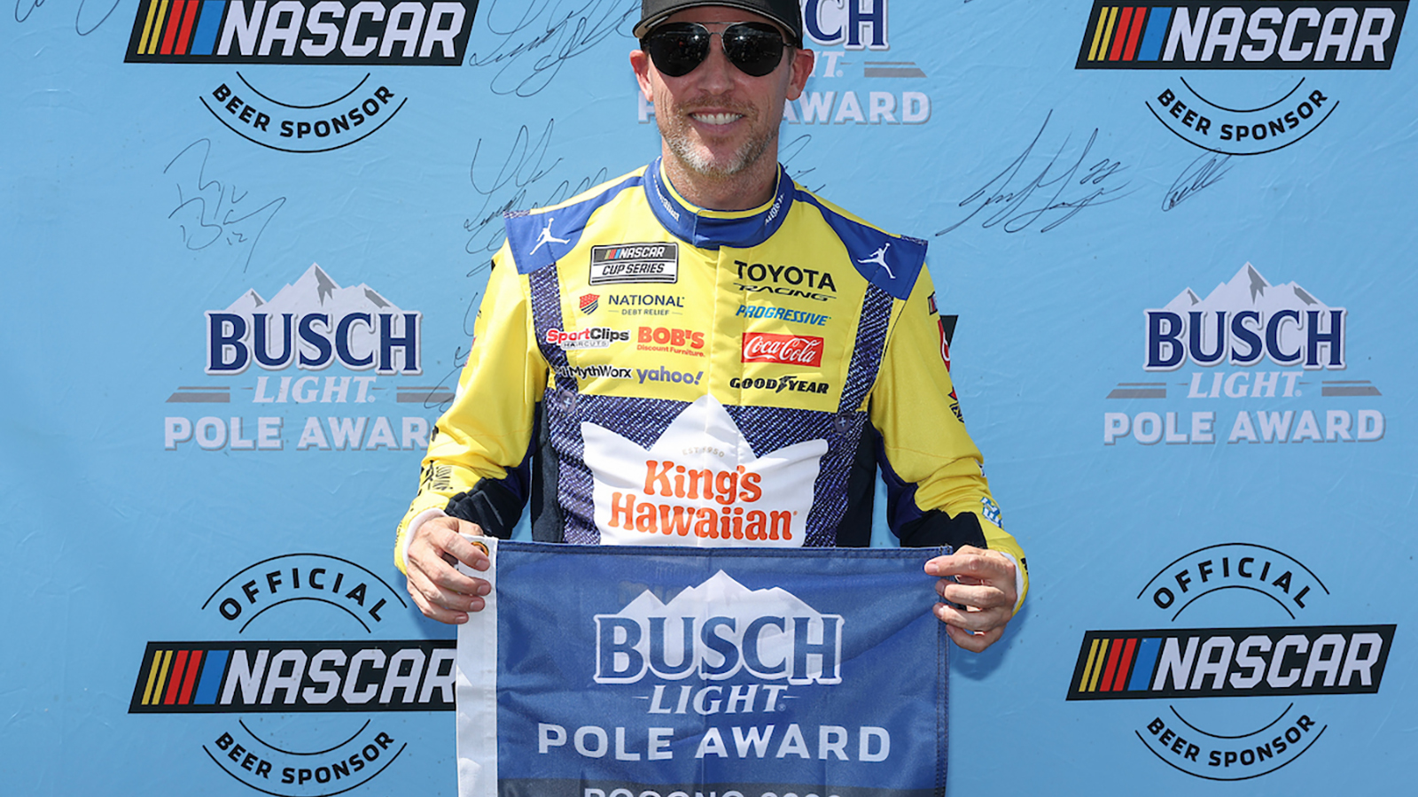 Denny Hamlin secured the pole position for Sunday's The Great American Getaway 400 at Pocono Raceway