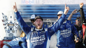 Austin Hill picked up the win in Saturday's NASCAR O'Reilly Auto Parts Series United Rentals Driven to Serve 250 at Naval Base Coronado.