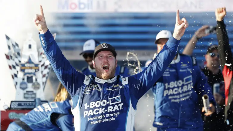 Austin Hill picked up the win in Saturday's NASCAR O'Reilly Auto Parts Series United Rentals Driven to Serve 250 at Naval Base Coronado.