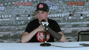 Christopher Bell spoke about his fractured left wrist and Michigan crash in a media availability at Pocono Raceway