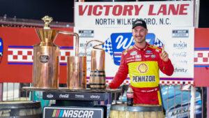 Joey Logano took a dominant win in the Window World 450 at North Wilkesboro Speedway