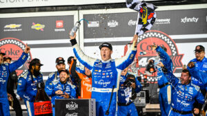 Ryan Preece celebrates his first career NASCAR Cup Series win in the Coke Zero Sugar 400 at Daytona International Speedway