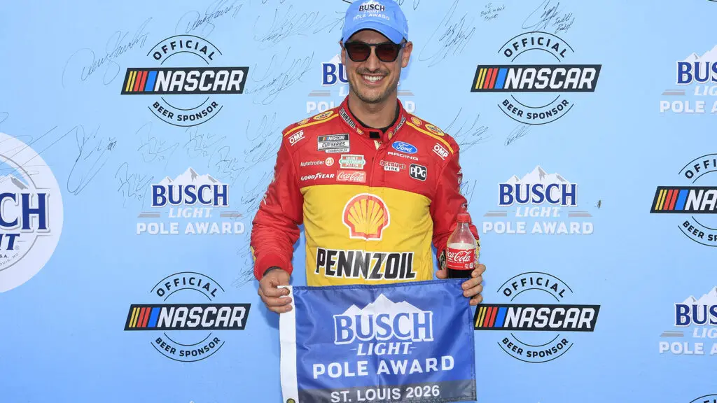 Joey Logano took the pole for the Enjoy Illinois 300 at World Wide Technology Raceway