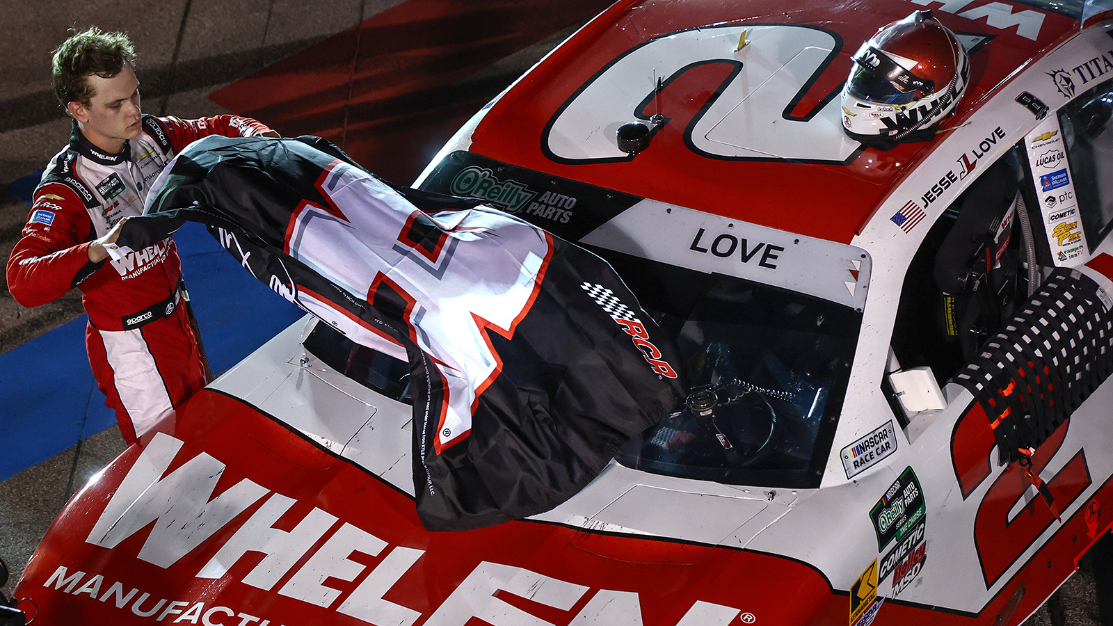 Jesse Love captured his first NASCAR O'Reilly Auto Parts Series win of 2026 in the Nu Way 225 at World Wide Technology Raceway.