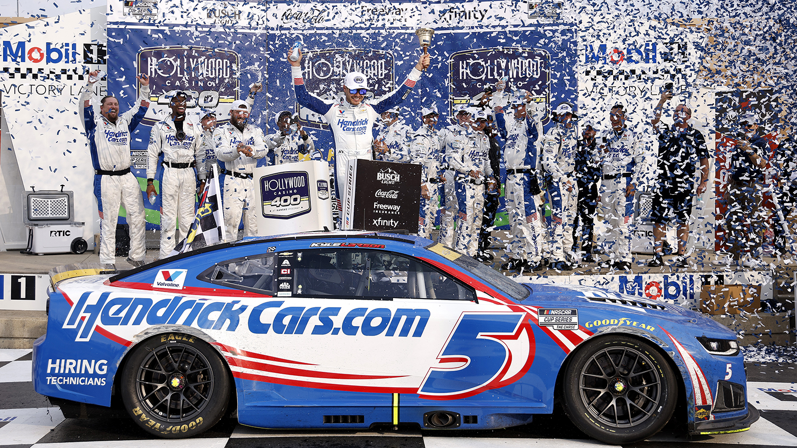Kyle Larson celebrates a win in the Hollywood Casino 400 at Kansas Speedway, here are the full race results.